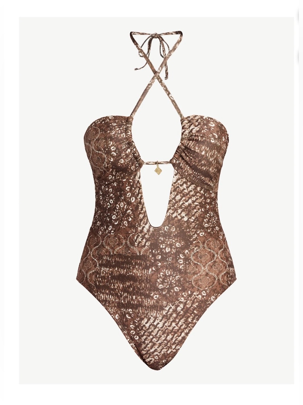 No Boundaries Brown Animal One Piece Swimsuit Halter Charm High Leg Women’s Nwt